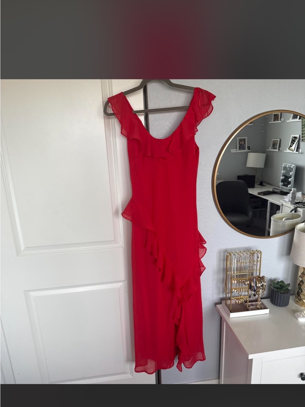 Red Ruffle Slip Dress - Women